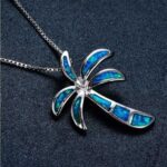 Luxury Sterling Silver Filled Blue Opal Coconut Tree Pendant Necklace