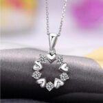 Sterling Silver Plated Zirconia Hearts Charm Pendant Necklace