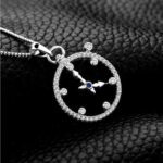 Elegant 925 Sterling Silver Blue Sapphire Zircon Clock Pendant Necklace