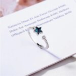 Sterling Silver Plated Little Blue Crystal Star Adjustable Ring (Size 6-7.5)