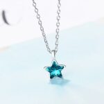 Sterling Silver Plated Little Blue Crystal Star Pendant Necklace