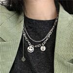 Silver Plated Vintage Double Chain Smiley Face Necklace