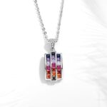 Exquisite 925 Sterling Silver 3 Towers Multi-Color Zirconia Pendant Necklace