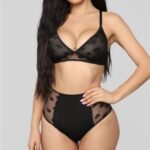 Women's Heart Print Semi-Transparent Lace Lingerie Set