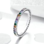 Genuine 100% 925 Sterling Silver Multi-Colored Cubic Zirconia Pave Ring