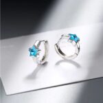 Sterling Silver Plated Little Blue Crystal Star Hoop Earrings