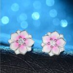Quality Sterling Silver Plated Pink Daisy Blossom Earrings