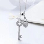 Luxury 925 Sterling Silver Zircon Heart Lock & Key Pendant Necklace
