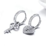 Luxury 925 Sterling Silver Love Lock & Key Zircon Hoop Earrings