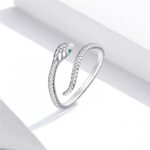 Platinum 925 Sterling Silver Green Zircon Adjustable Snake Ring (Size 6-8)