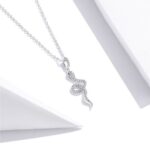 Platinum 925 Sterling Silver Green Zircon Snake Pendant Necklace