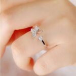 Sterling Silver Plated Crystal Butterfly Adjustable Ring (Size 4.5-6)