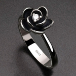 Quality Sterling Silver Plated Black Rose Zirconia Ring