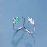Exquisite 925 Sterling Silver Zirconia Sweet Leaves Adjustable Ring