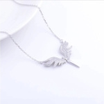 Exquisite 925 Sterling Silver Zircon Angel Wings Pendant Necklace