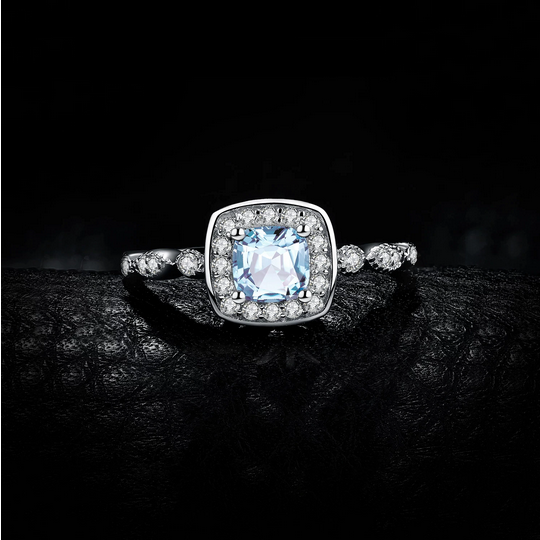 Genuine 925 Sterling Silver Sky Blue Topaz Adjustable Zircon Ring