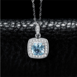 Genuine 925 Sterling Silver Sky Blue Topaz Gemstone Pendant Necklace