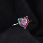 Genuine 925 Sterling Silver Mystic Quartz Solitaire Heart Ring