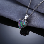 Genuine 925 Sterling Silver Rainbow Heart Mystic Quartz Pendant Necklace