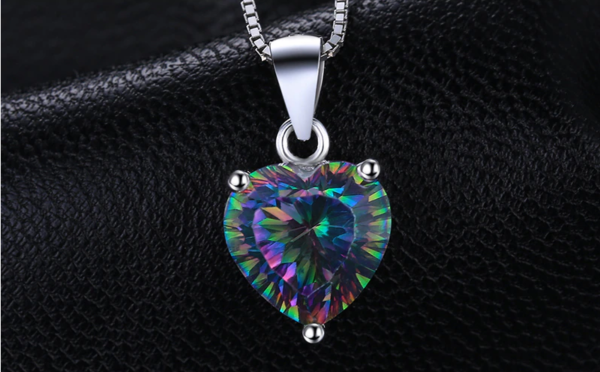 Genuine 925 Sterling Silver Rainbow Heart Mystic Quartz Pendant Necklace - Image 3