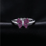 Exquisite 925 Sterling Silver Pink Butterfly Ruby Ring