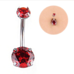 14G Stainless Steel Red Cubic Zirconia Navel/Belly Button Piercing