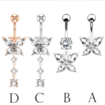 316L Stainless Steel CZ Butterfly Series 14G Belly Button/Navel Piercing (Multiple Styles)