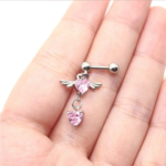 16G Stainless Steel Zirconia Heart Ear Piercing Barbell (Multiple Colors)