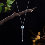 Elegant 925 Sterling Silver Austrian Crystal Heart Tassel Pendant Necklace