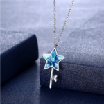 925 Sterling Silver Austrian Crystal Wishful Star Key Pendant Choker