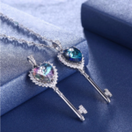 925 Sterling Silver Austrian Crystal Sparkling Heart Key Pendant Necklace