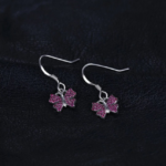 Exquisite 925 Sterling Silver Pink Butterfly Ruby Drop Earrings