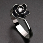 Elegant Silver Plated Black Rose Zirconia Ring