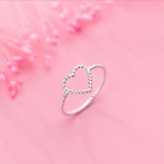 Genuine 925 Sterling Silver Simple Hollow Heart Beaded Ring