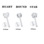 3Pc 925 Sterling Silver Sparkling Zircon Stud Ball Nose Piercing