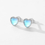 Genuine 925 Sterling Silver Gradient Moonstone Heart Stud Earrings
