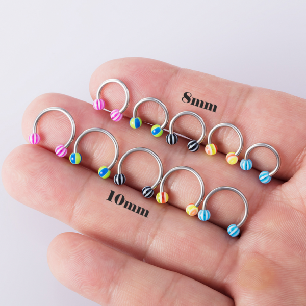 5PC Acrylic 16G Surgical Steel Horseshoe Ball Ear, Lip, Nose Septum Piercing (10mm)