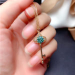 Authentic S925 Sterling Silver 1CT Green Moissanite Gemstone Key Pendant Necklace