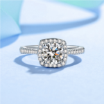 Platinum 925 Sterling Silver 1CT Cushion Cut Moissanite Gemstone Ring