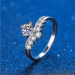 Certified 925 Sterling Silver Platinum Plated Princess Crown Moissanite Ring