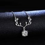 Platinum 925 Sterling Silver 2CT Moissanite Elk Antler Pendant Necklace