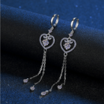 Luxurious Platinum 925 Sterling Silver 1CT Moissanite Heart Tassel Drop Earrings