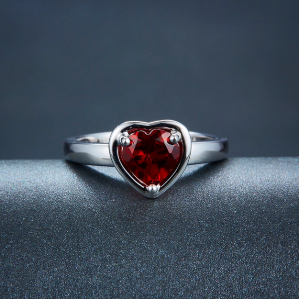 Lover’s Heart 925 Sterling Silver 1.34CT Natural Garnet Gemstone Ring - Image 3