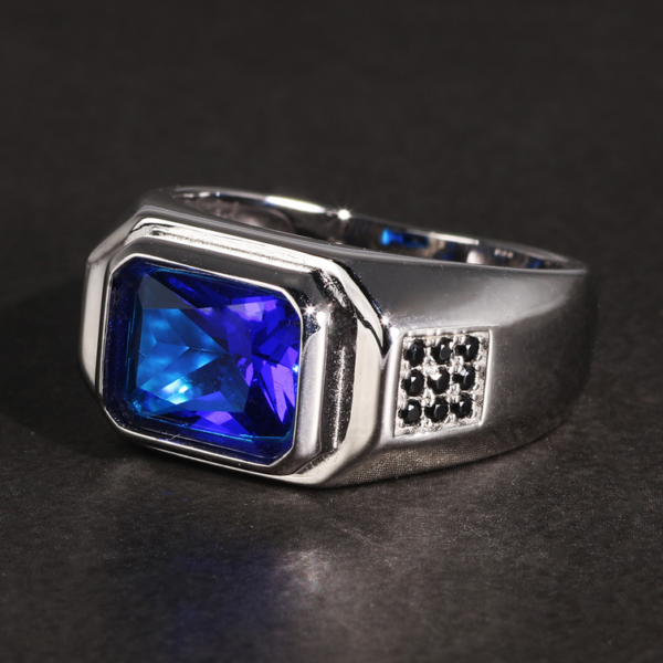 Vintage 925 Sterling Silver Men's Blue Zircon Galaxy Ring