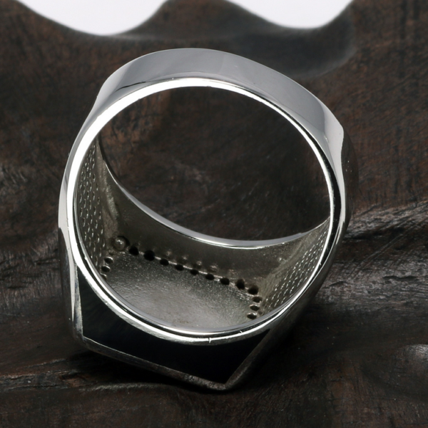 Solid 925 Sterling Silver Men's Micro Paved Black Zircon Signet Ring - Image 5