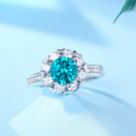 Exquisite S925 Sterling Silver 1CT Aquamarine Moissanite Adjustable Ring
