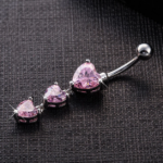 Stainless Steel Triple Zirconia Heart Navel/Belly Button Piercing (2 Options)