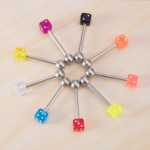 2PC Acrylic 14G Stainless Steel Barbell Good Luck Dice Tongue Piercing