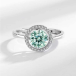 18K 925 Sterling Silver 1CT Jungle Green Moissanite Adjustable Ring