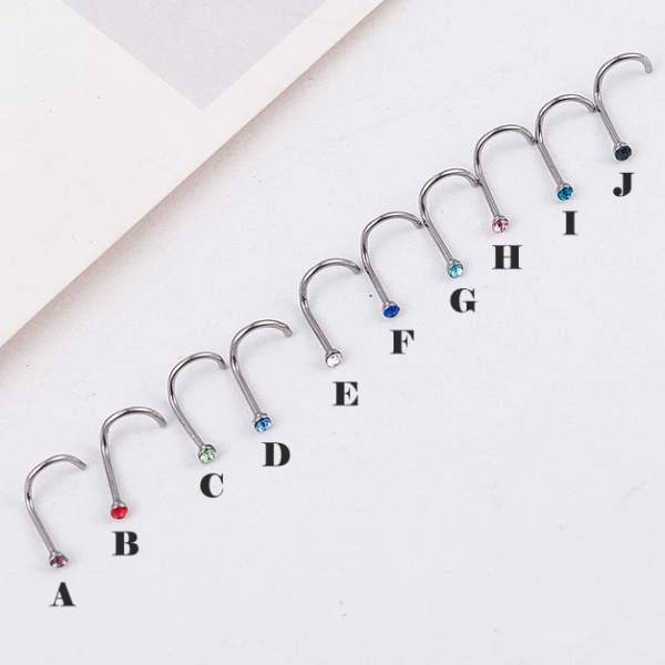 5PC Surgical Steel Crystal & Hook 20G Nose Stud Piercing - Image 3